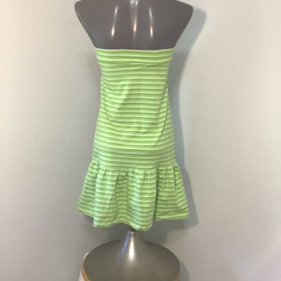 Split Strapless Striped Mini Dress With Ruffled Hem Size L - Picture 4 of 11